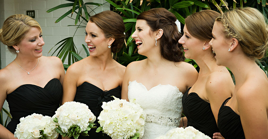 Bride with Bridesmaids Holding Bouquets